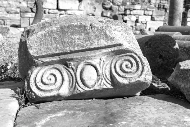 Photo of Various Greek art stone carving works in Turkey, Izmir, Ephesus open air museums.