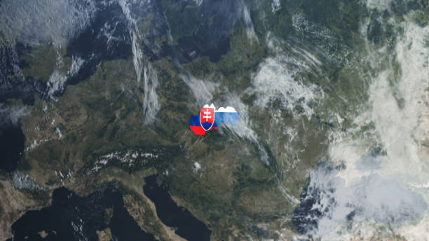 mapa adornado con banderas de eslovaquia - satellite view topography aerial view mid air fotografías e imágenes de stock