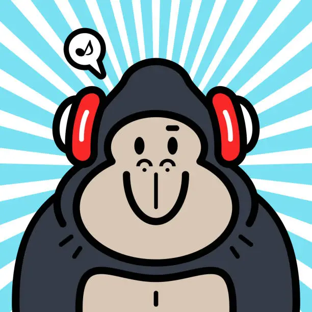 Vector illustration of Cute character design of a gorilla wearing headphones