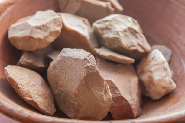 Quartzite pebbles from alluvial terraces of Vegas Altas del Guadiana, Orellana la Vieja, Badajoz. Selective focus