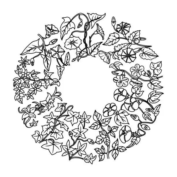 Vector illustration of Flora Wreath Circle Frame