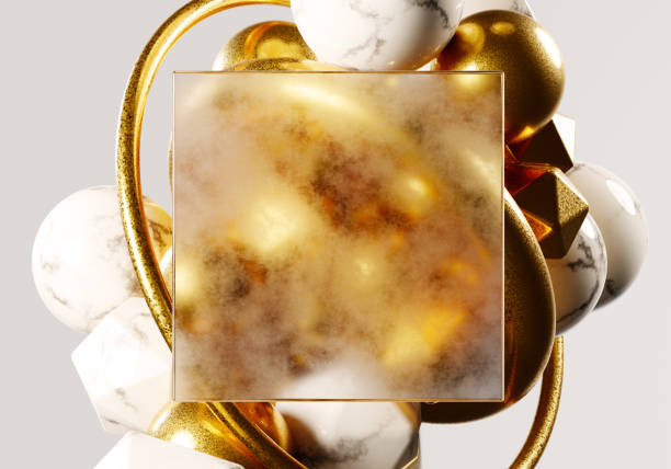 istock Abstract white marble and golden balls isolated on white background. 1693704373