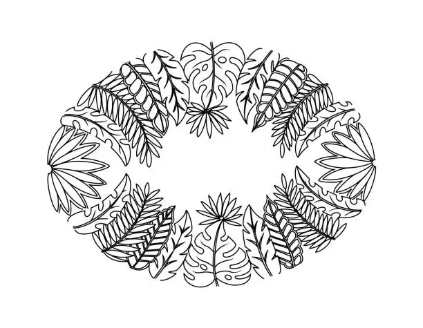 Vector illustration of Tropical Flora, Line Art Frame, Leaf frame