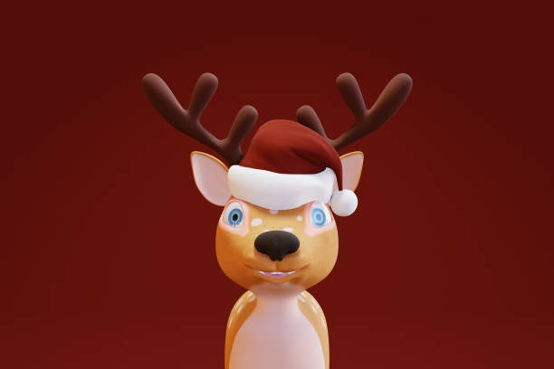 istock Cute cartoon Deer with gift in Santa hat. 3d render 1693710034