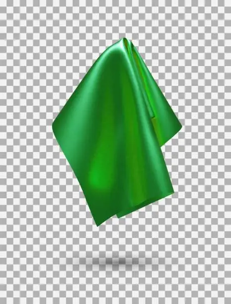 Vector illustration of Green shiny fabric, handkerchief or tablecloth hanging