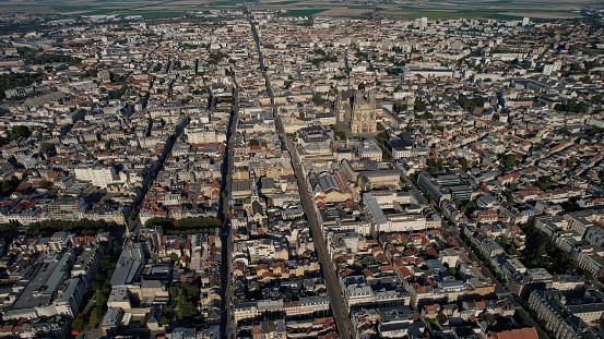 Aerial view around the town Reims in France on sunny day in late summer