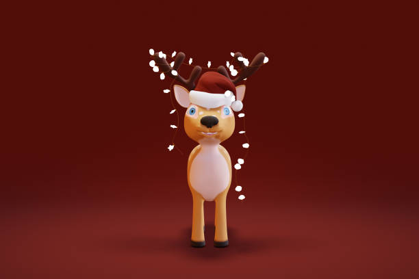 istock Cute cartoon Deer in light garland. 3d render 1693714868