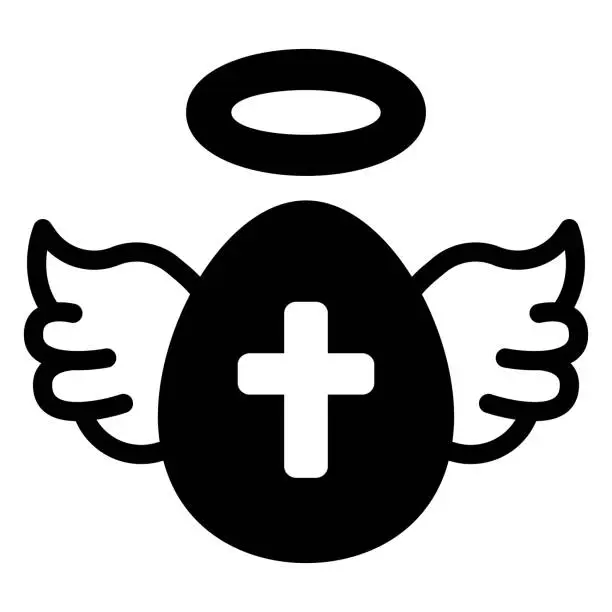 Vector illustration of Egg with wings and cross solid icon, Happy Easter concept, Holy Easter symbol on white background, Egg as winged angel icon in glyph for mobile web design. Vector graphics.