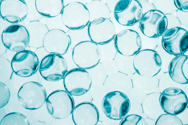 分子テクスチャーの背景に明るい青のターコイズ化粧品成分 - peptide ストックフォトと画像