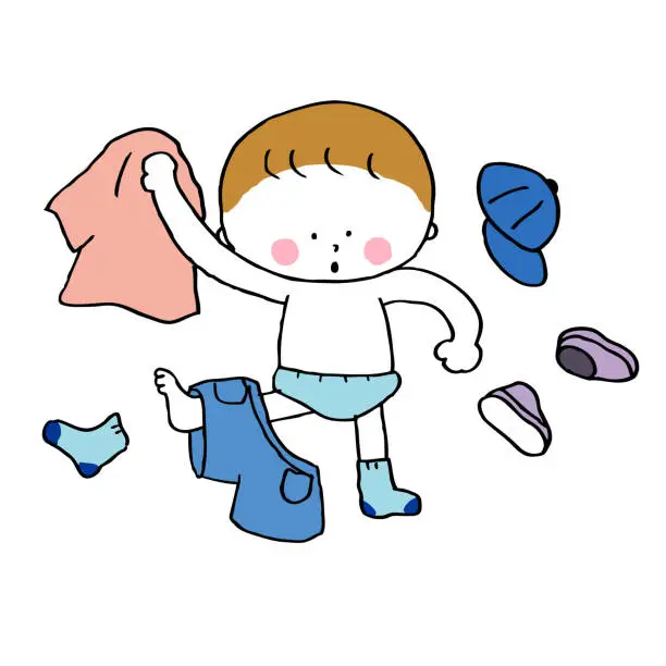 Vector illustration of A child who hates changing clothes2