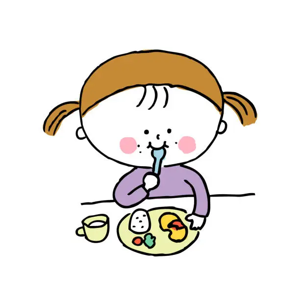 Vector illustration of Child eating alone with a spoon2