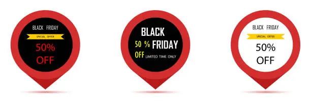 Vector illustration of Black Friday. Black Friday Sale. Black Friday pin or price tag. Vector illustration