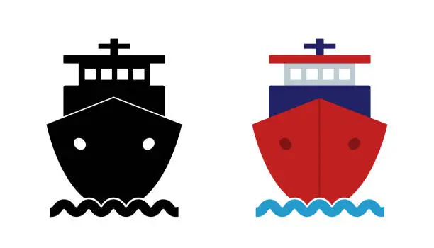 Vector illustration of Ships. Cruise ship vector icon. Ship front view in different style. Vector illustration