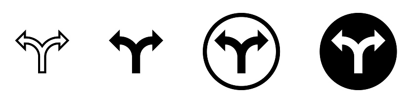 Double Arrow. Two Arrows. Fork path. Arrow symbol. Two path way