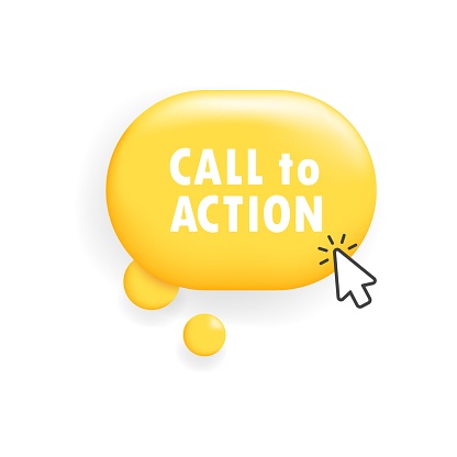 Call to action button. Flat, yellow, cursor on button, call to action button icon. Vector icon