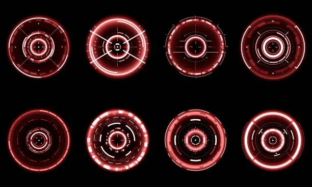 Vector illustration of Set of sci fi red white circle user interface elements technology futuristic design modern creative on black background vector