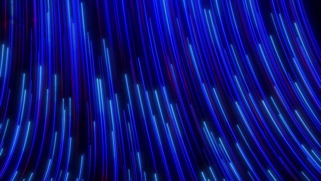 Animation of glowing lines, high speed neon particle flow, big data stream, digital technology blue background, moving light particles, spatial communication network. seamless loop