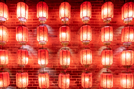 The red lantern hanging in the alley of ancient town
