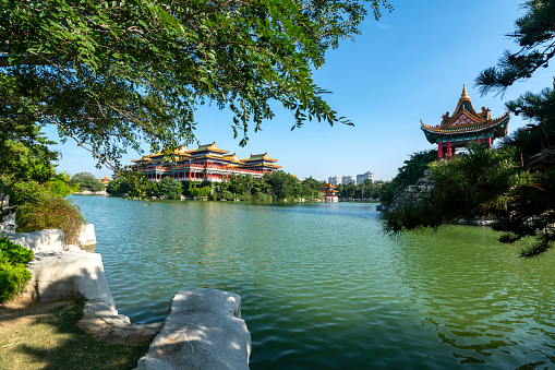 palaces on lakesChinese landscape gardens，Yantai, Shandong, China