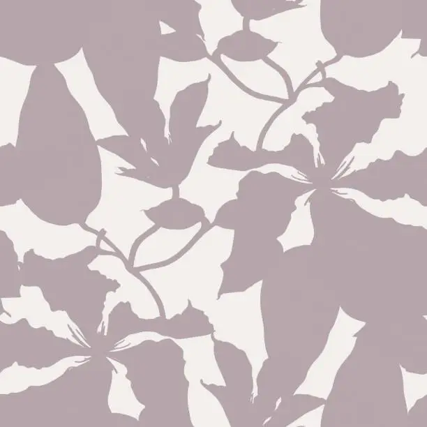 Vector illustration of Seamless floral pattern with bouquets of line clematis flowers, buds, curly branches with leaves hand drawn isolated on a white background. Floral pattern.