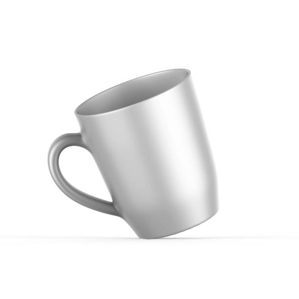 istock Metallic ceramic tea cup mockup template, porcelain coffee mug on white background, 3d render illustration 1693831371