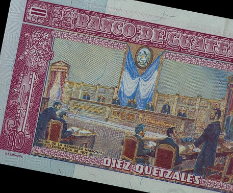 Detail of a 10 quetzales Guatemalan bank note
