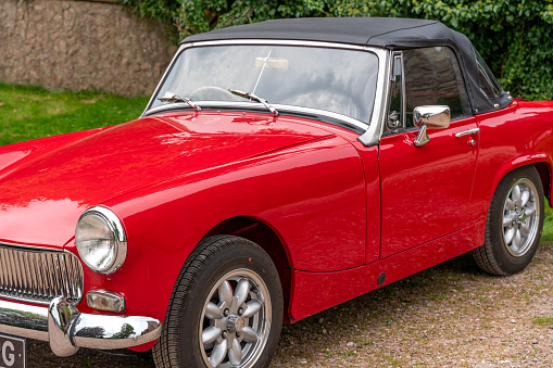 lake district united kingdom september 10th 2023 beautiful classic red mg convertible car