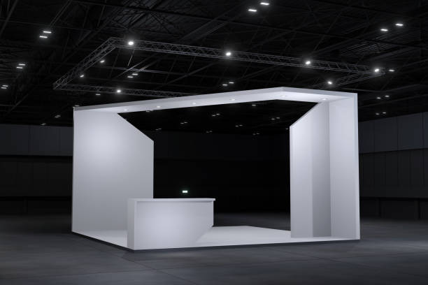 istock Exhibition stand for mockup and Corporate identity,Display design.Empty booth Design.Retail booth elements in Exhibition hall.booth Design trade show.Blank Booth system of Graphic Resources.3d Background for online Event,conference,live.3d render. 1693840229