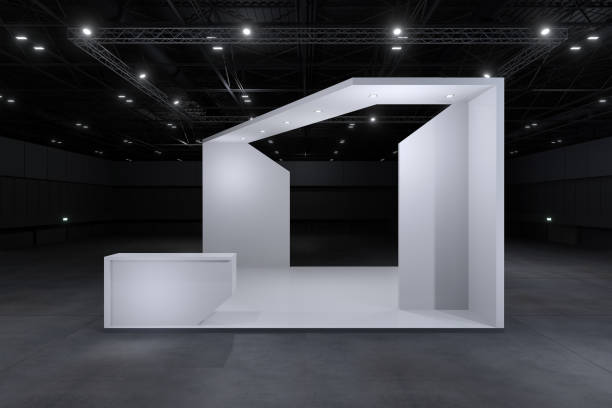 istock Exhibition stand for mockup and Corporate identity,Display design.Empty booth Design.Retail booth elements in Exhibition hall.booth Design trade show.Blank Booth system of Graphic Resources.3d Background for online Event,conference,live.3d render. 1693840230