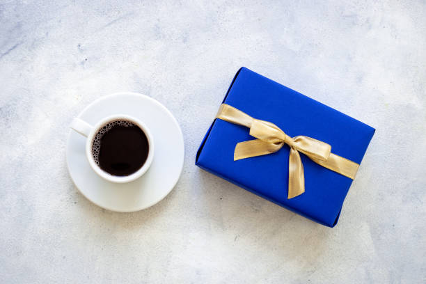 istock Blue gift box for Happy Fathers day. Flatlay for greeting card 1693850467