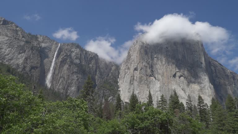 Ribbon Fall in Yosemite National Park California, Flows Off a Cliff on the West Side of El Capitan The Longest Single Drop Waterfall in North America