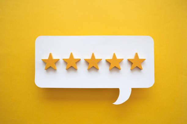 Five Star Customer Rating Five star rating feedback with speech balloon. first class stock pictures, royalty-free photos & images