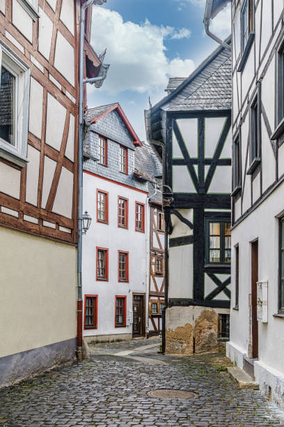 Idyllic Alley with half-timbered houses in small city Weilburg Hesse Germany