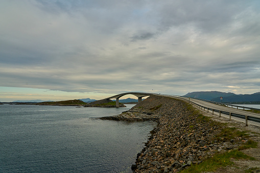 popular bridge along the famous atlantic road in Norway along the rugged coastline of the north atlantic ocean.