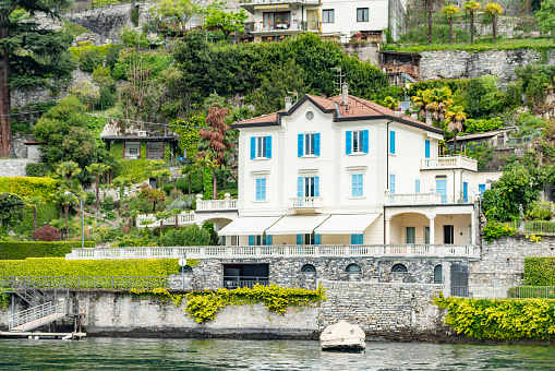 Hillside houses on Lake Como, Lombardy, Italy.