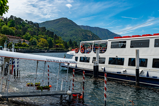 Ferry in the harbour at Bellagio, Lake Como.