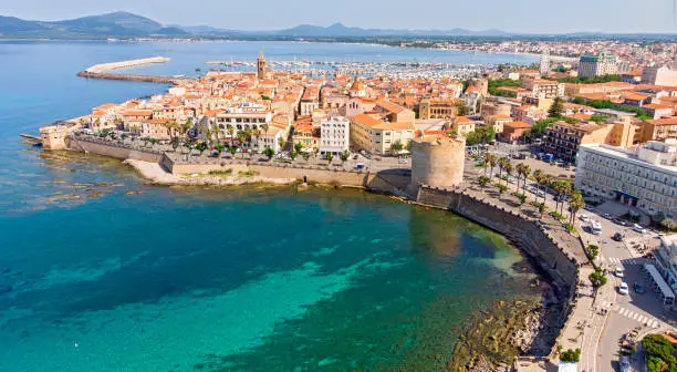 Aerial view of the old town of Alghero, Sardinia