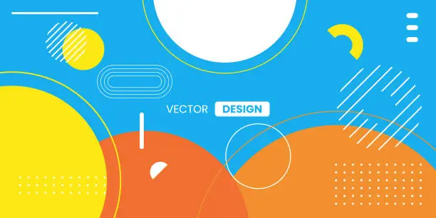 Vector illustration of Modern summer gradient orange, red and yellow geometric shape circle on blue background