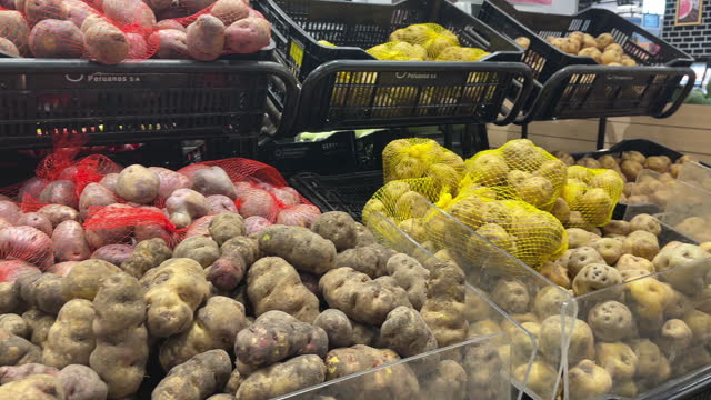 numerous varieties of potatoes in supermarket, Peru, Lima