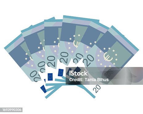 istock Set of 20 euro banknote fan. Twenty euros. Vector illustration. 1693990306