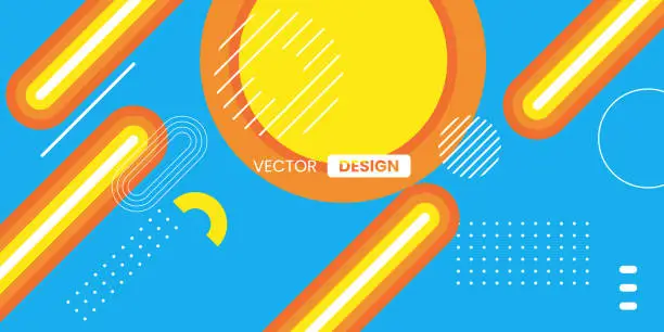 Vector illustration of Modern summer gradient orange, red and yellow geometric shape circle on blue background