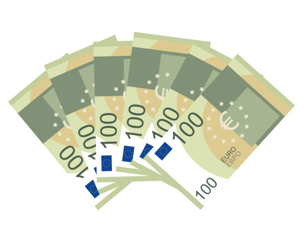 100ユーロ紙幣ファンのセット。100ユーロ。ベクターイラスト。 - one hundred euro banknote illustrations点のイラスト素材／クリップアート素材／マンガ素材／アイコン素材