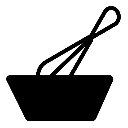 Wisk and bowl solid icon, Cooking concept, Dough making sign on white background, Mixing with whisk icon in glyph style mobile concept web design. Vector graphics