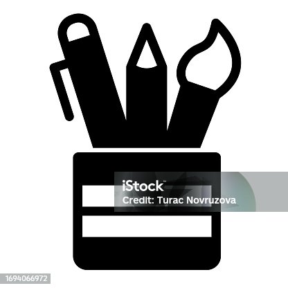 istock Open pencil case, brush, pen, pencil, school solid icon, education concept, stationery vector sign on white background, glyph style icon mobile concept web design. Vector graphics. 1694066972