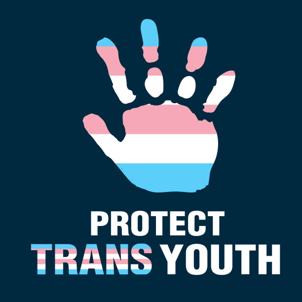illustrazioni stock, clip art, cartoni animati e icone di tendenza di proteggi il banner web dei giovani trans con stampa a mano e colori della bandiera transgender - canadian culture canada handprint flag