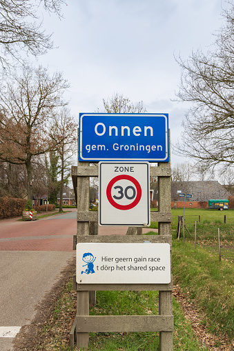 Onnen,The Netherlands - March 20, 2023: Placename sign village Onnen municipality Groningen in Groningen province The Netherlands