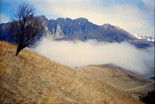 Viewpoint of mountain valley in summer morning