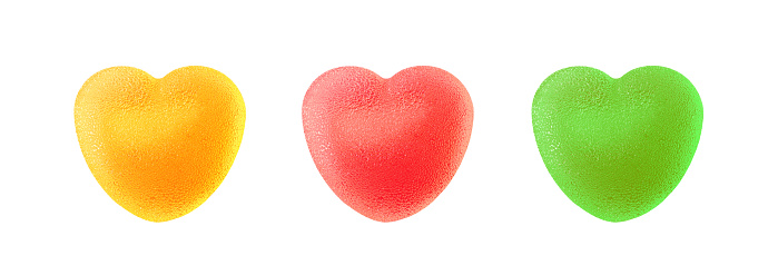 Colorful gummy heart shaped jelly candy isolated on white background