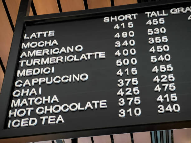 istock Low angle view of the black menu board inside a local coffee shop 1694117903