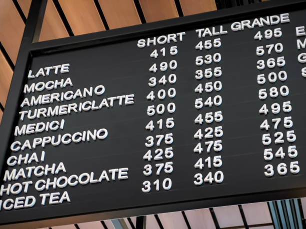 istock Low angle view of the black menu board inside a local coffee shop 1694117915